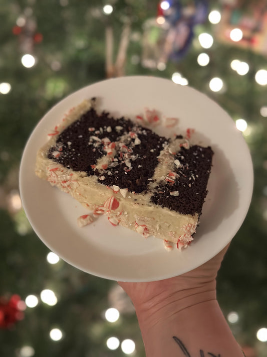 Chocolate Cake with Candy Cane Frosting