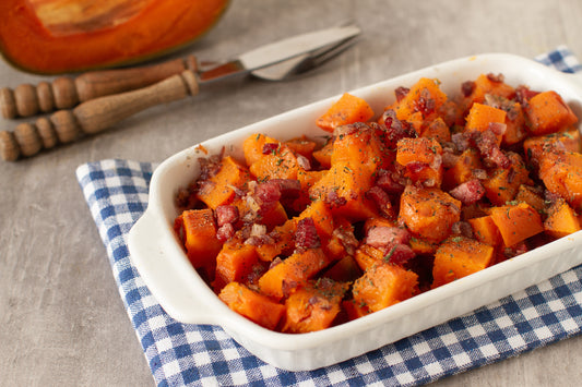 Smoky Candied Bacon Sweet Potatoes